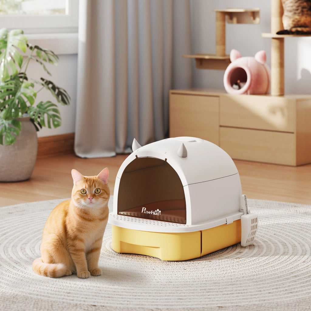 Casetta per Gatti con Bandeja Estraibile e Filtro ¨C zephmum ¨C 40.5x52x39 cm Giallo e Bianco