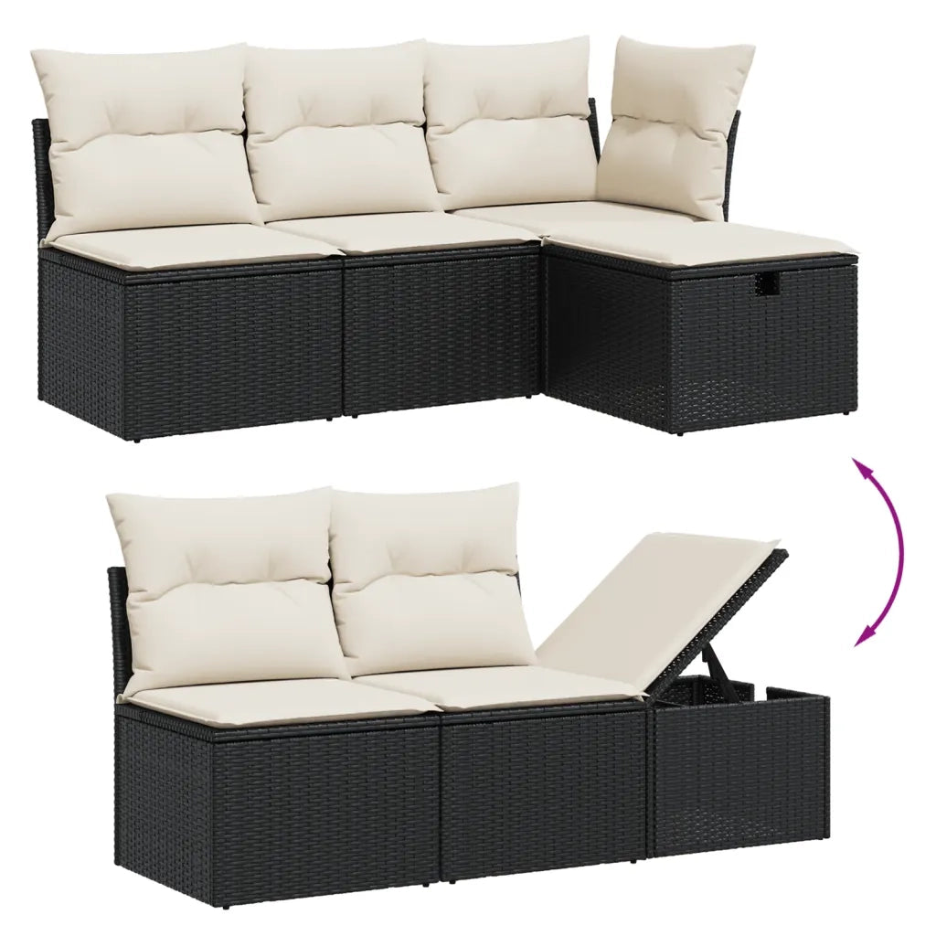 Set Divano da Giardino 6 pz con Cuscini Nero in Polyrattan 3276241