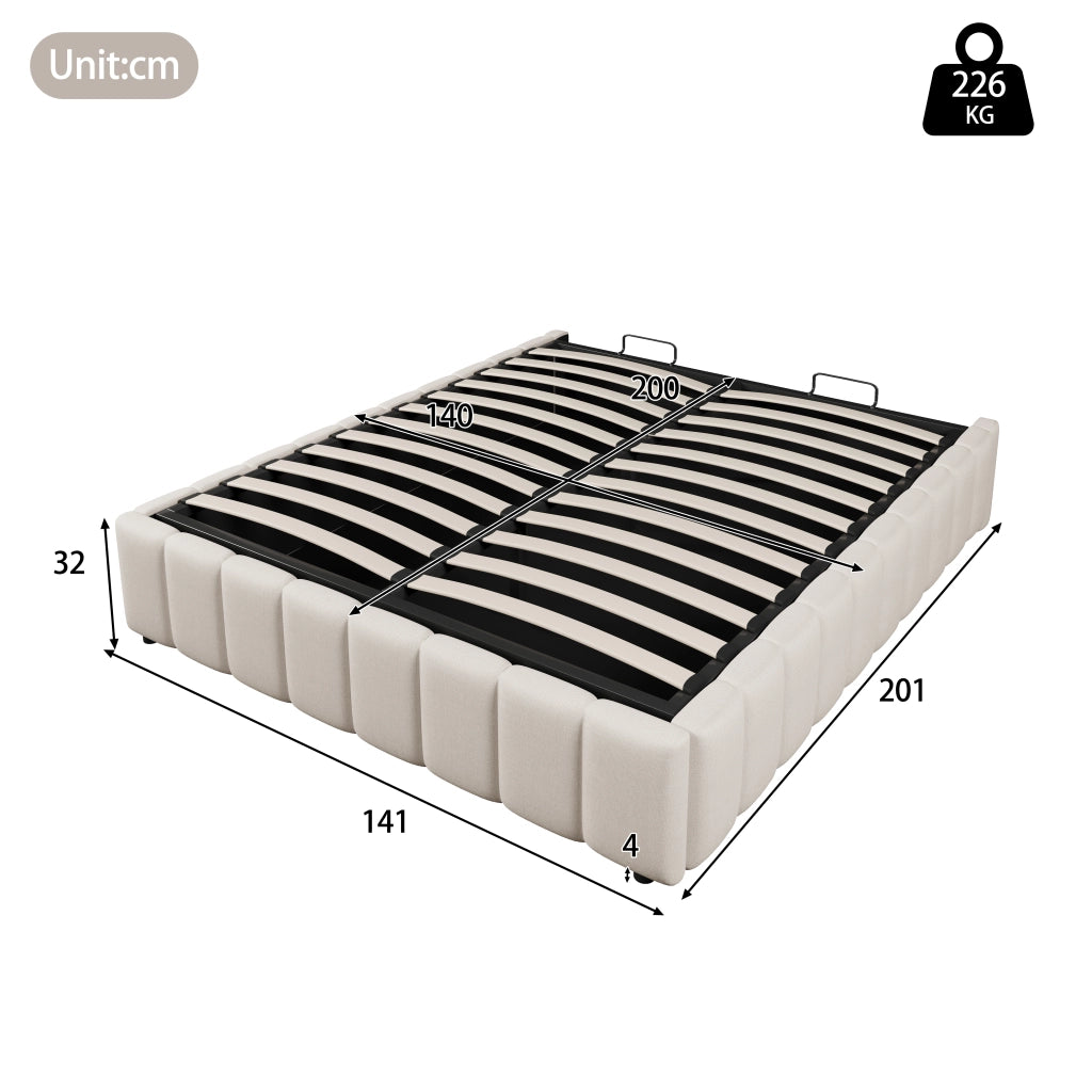 letto imbottito lino beige 140 x 200 cm