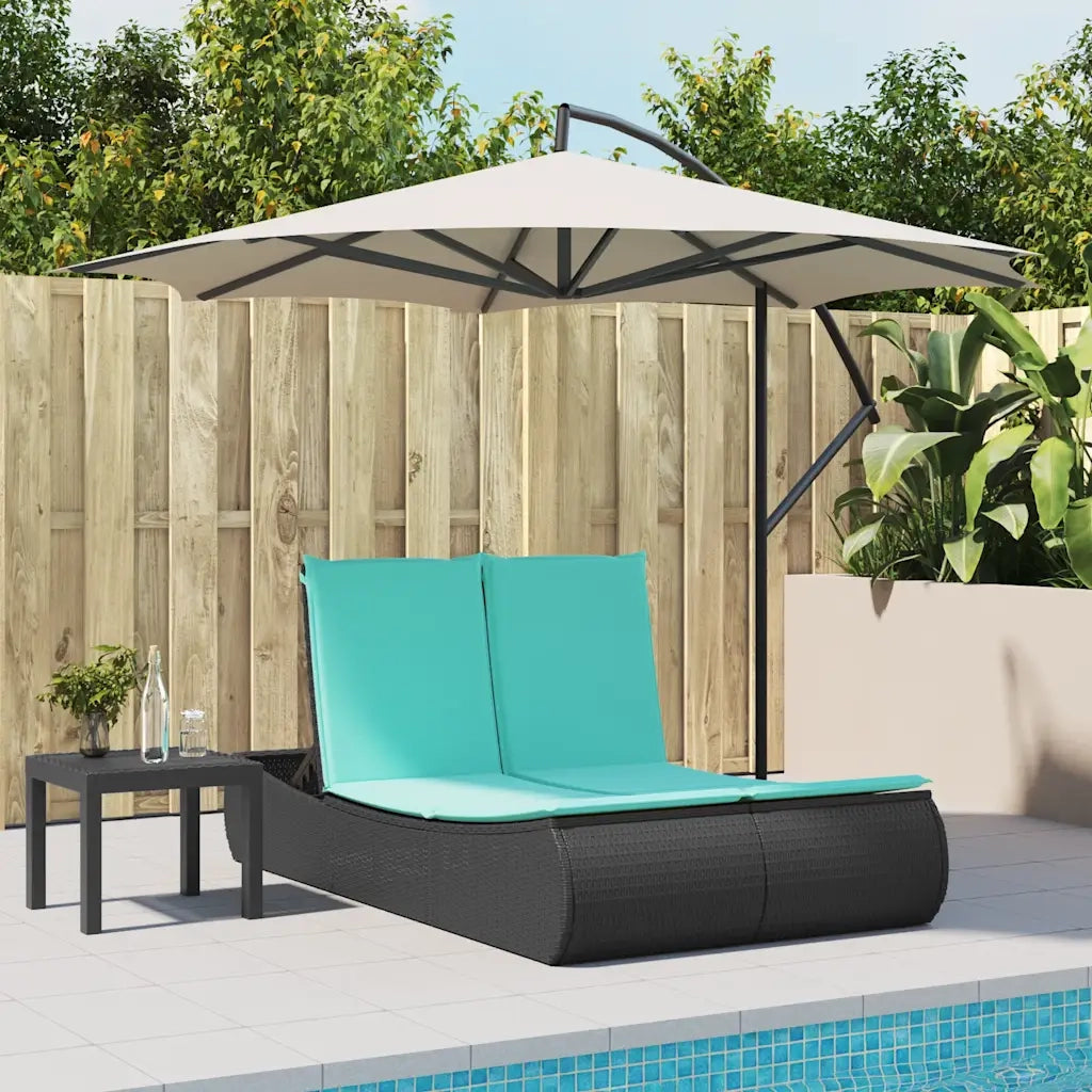 Lettino Prendisole Doppio con Cuscini Nero in Polyrattan 368098