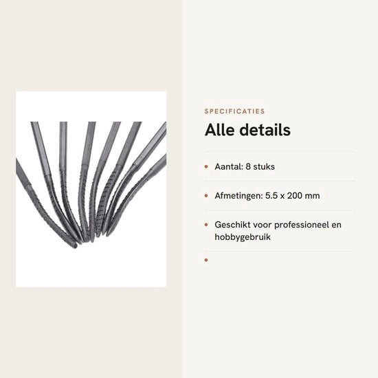 Set di Raspati in Acciaio di Carbonio - 8 Pezzi - 5,5 x 200 mm - Attrezzo per Lavorazione del Legno - per Falegname