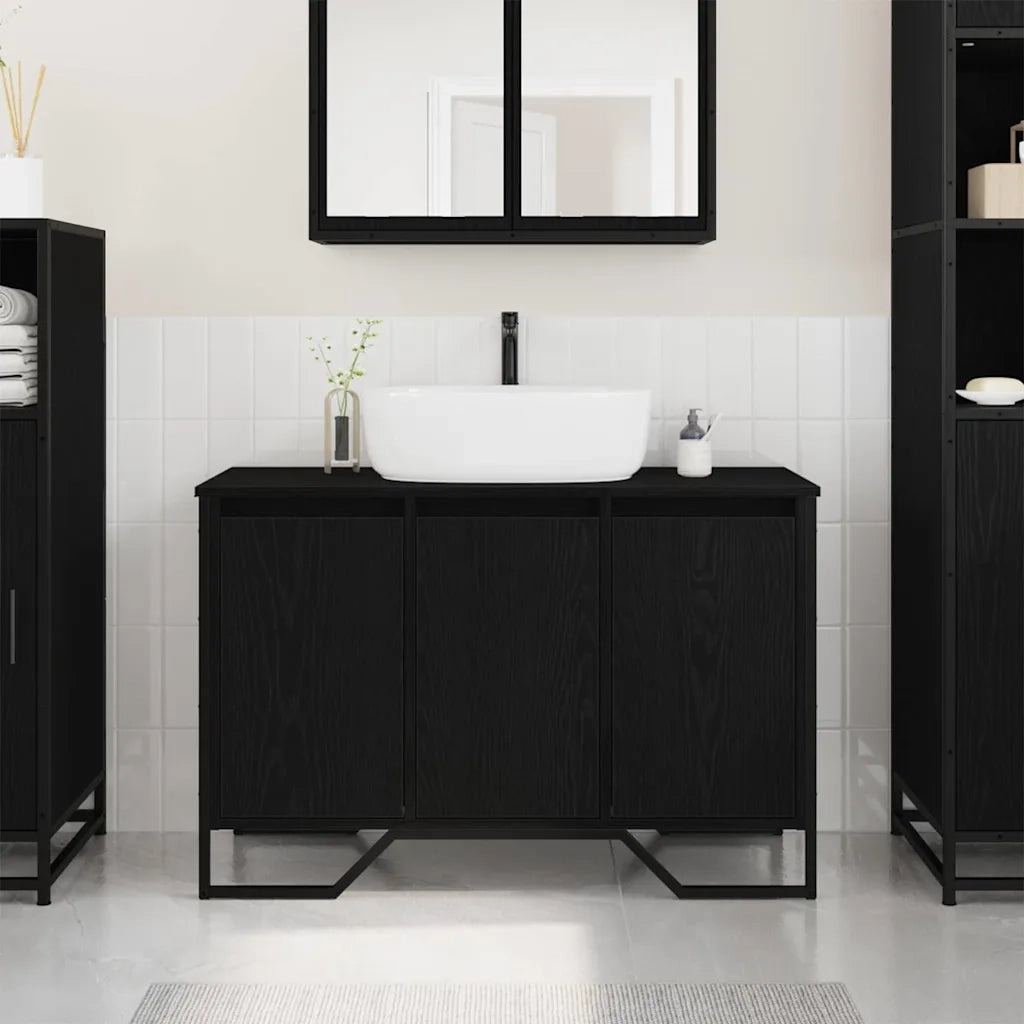 Armadio per Lavabo da Bagno Rovere Nero 91 x 35 x 60 cm 869182
