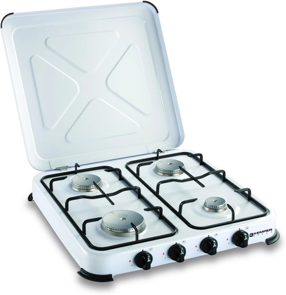 Kemper 104983 Fornello 4 Fuochi a Gas Gpl con Coperchio