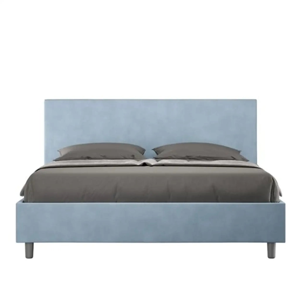 Letto matrimoniale senza rete imbottito 160x200 microfibra azzurro Adele