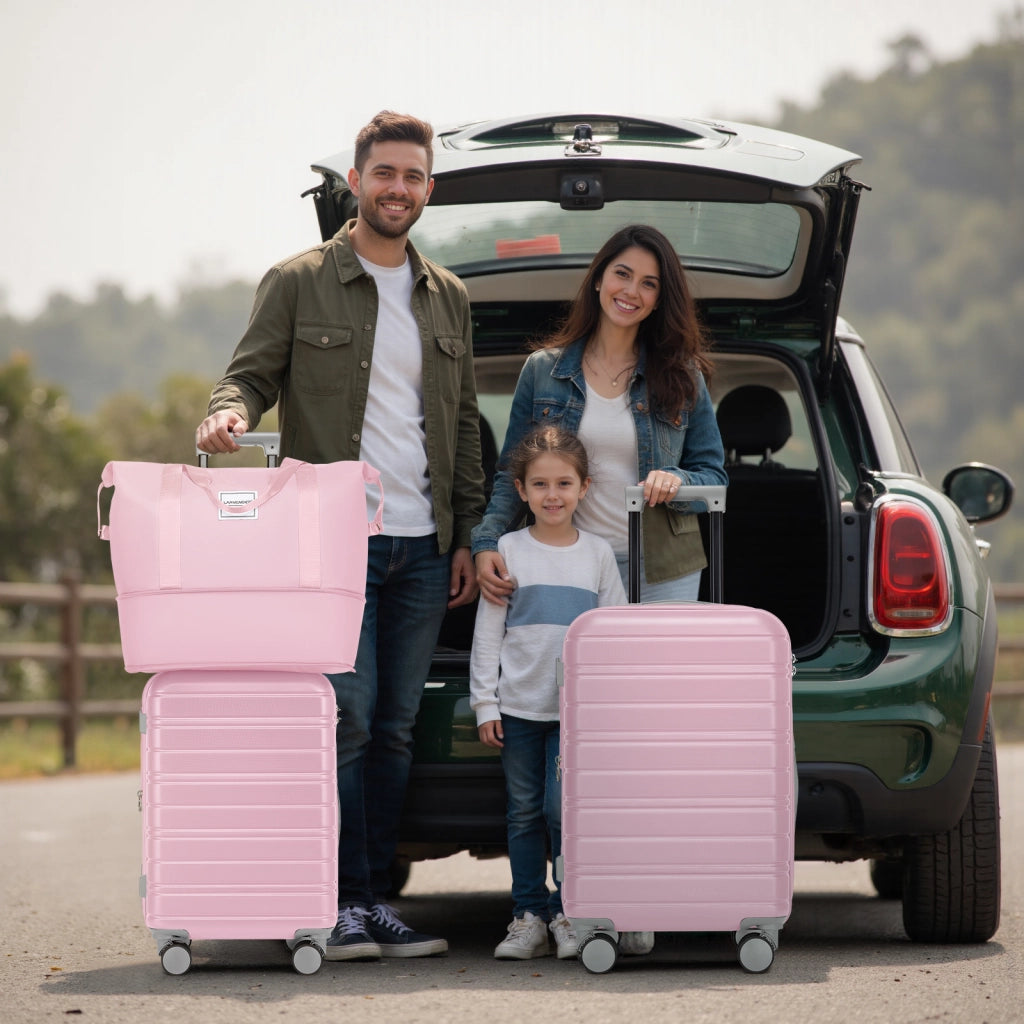 Set di valigie rigide espandibili a 6 pezzi con borsa weekender e beauty case in abs rosa