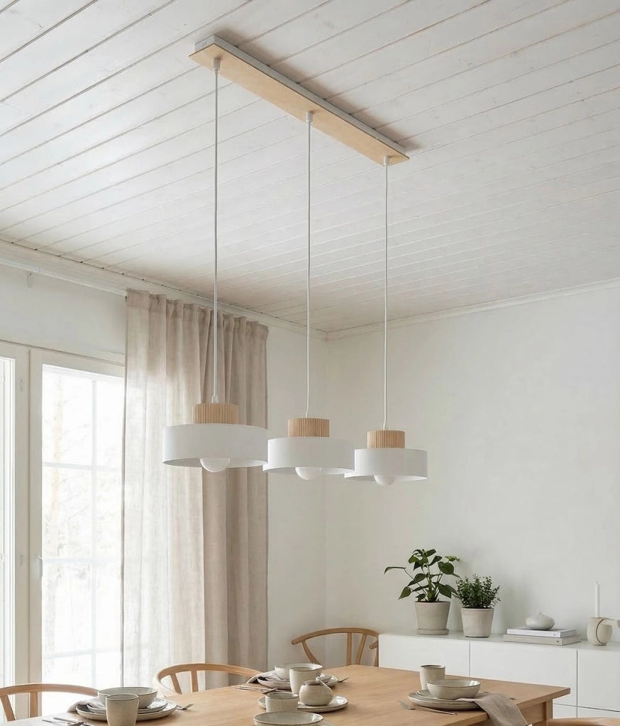 Lampada a sospensione KIVI 3xE27 bianca legno Emibig