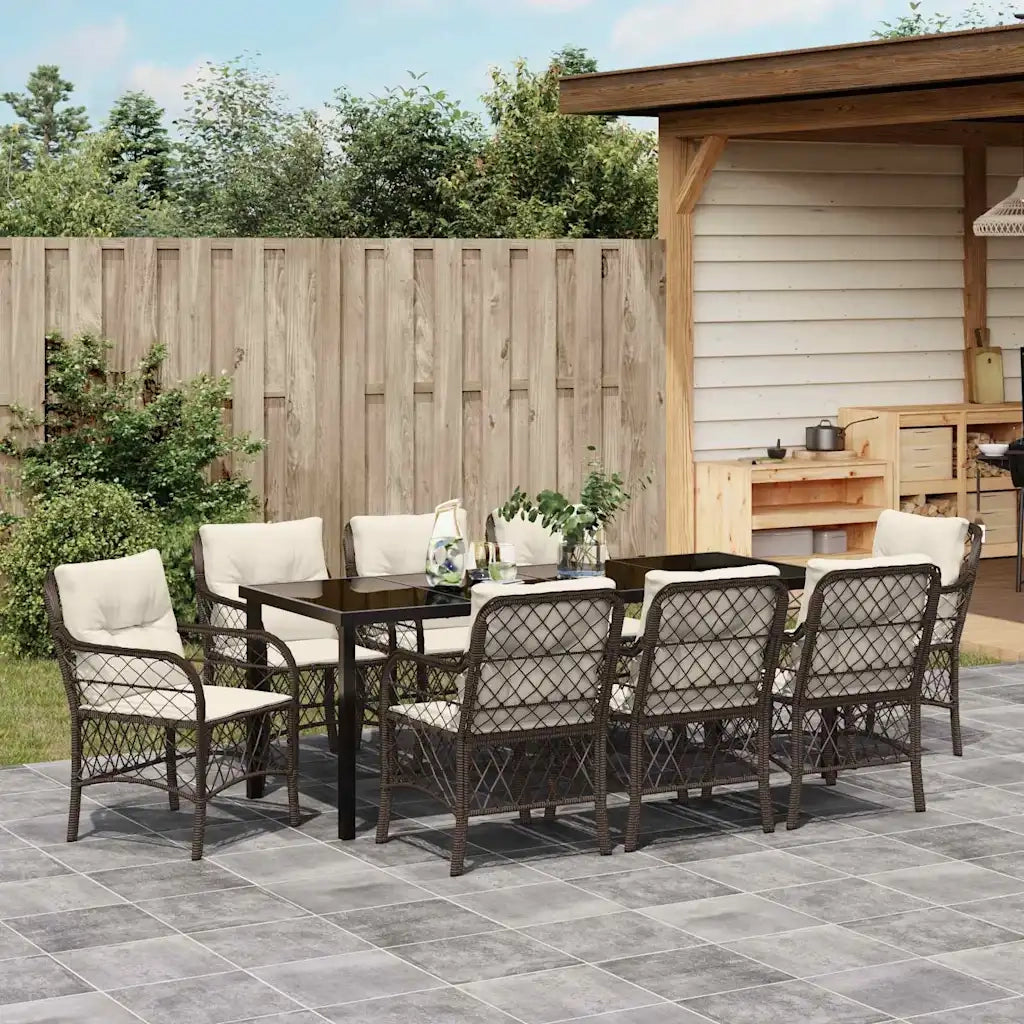 Set da Pranzo per Giardino con cuscino 9 pcs Marrone polyrattan 3380217