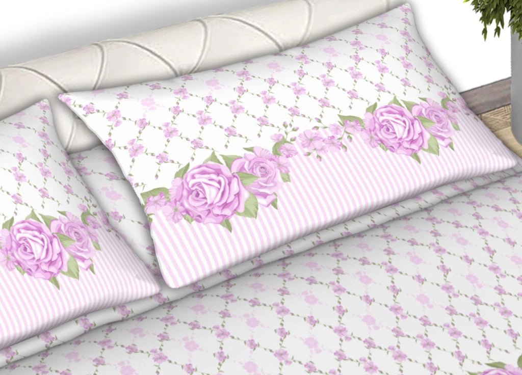Completo Lenzuola Matrimoniale 100% Cotone Made Italy Disegno Classic CN - Matrimoniale - Rosa