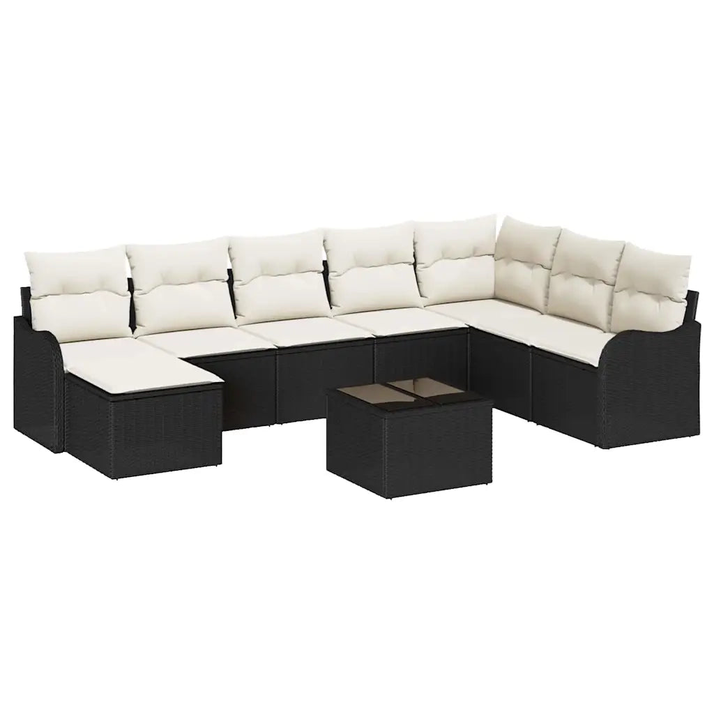 Set Divano da Giardino 9 pcs Nero e bianco Poly Rattan 3354496