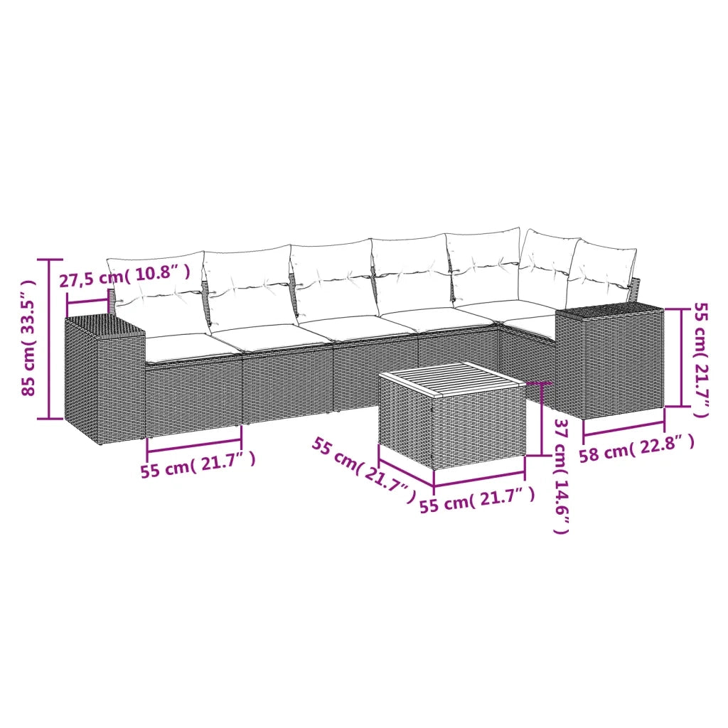 Set Divani da Giardino 7 pz con Cuscini Beige in Polyrattan 3225457