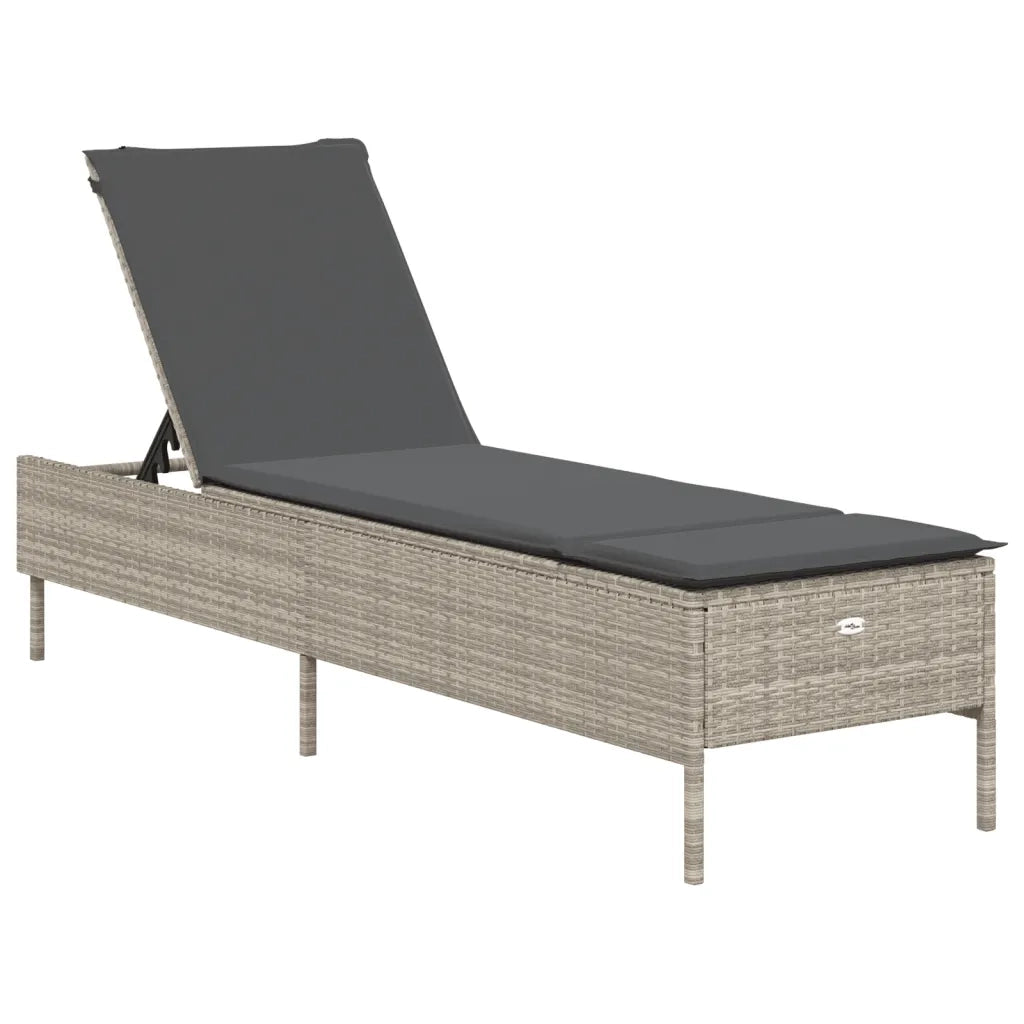 Set Lettini Prendisole con Cuscini 3pz Grigio Chiaro Polyrattan 3284268