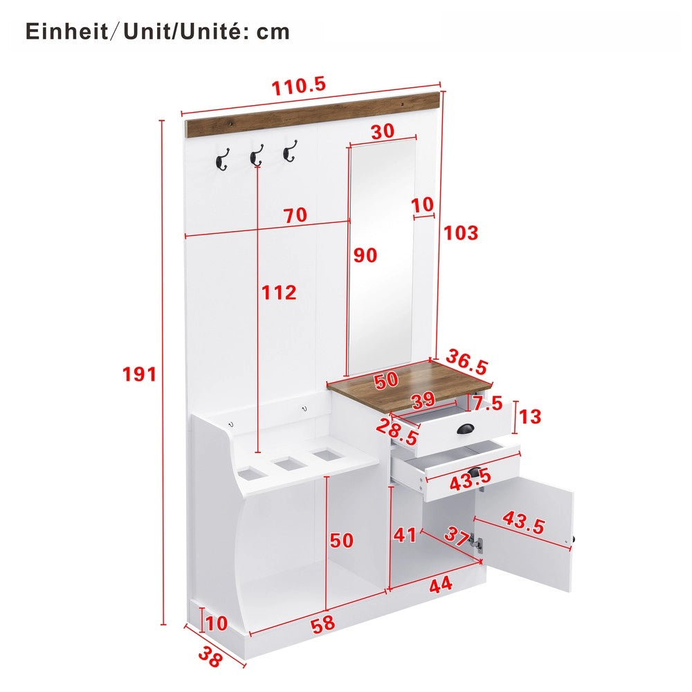 Set Ingresso con Specchio, Ganci, Cassetti e Portaombrelli ¨C MINIMAL ¨C Legno