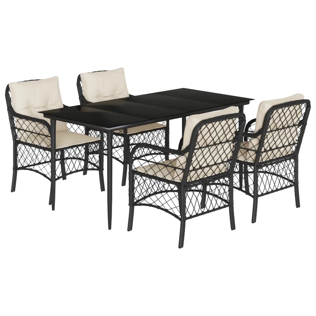 Set da Pranzo da Giardino 5 pz Nero con Cuscini in Polyrattan
