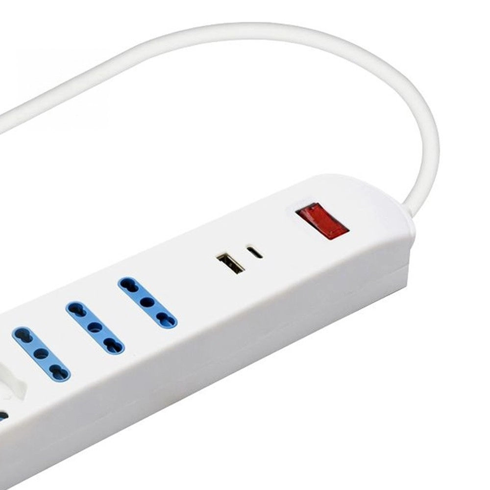 Trade Shop - Multipresa 7 In 1 Usb A + C + 3 Prese Per Bipasso + 2 Schuko/eu Cavo 1,5mt 80080 -