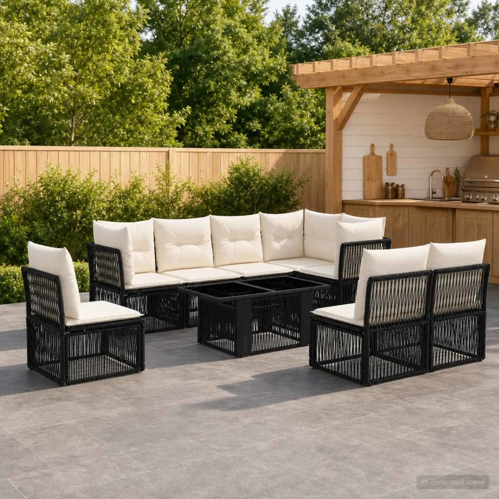 Set Divano da Giardino 9 pz Nero polyrattan 3436477