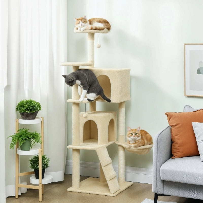 ALBERO RICREATIVO PER GATTI 160 cm 50 x 21,5 x 50 cm Beige in poliestere