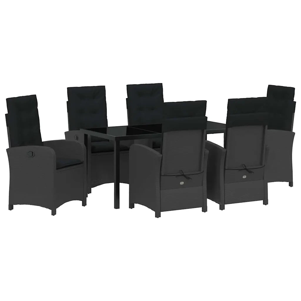 Set da Pranzo per Giardino con cuscino 7 pcs Nero polyrattan