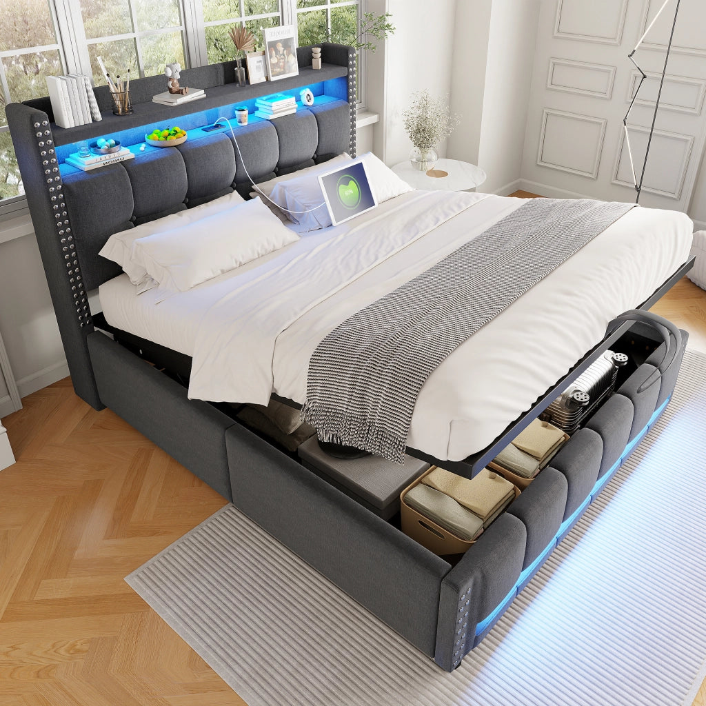 letto imbottito lino grigio 160 x 200 cm