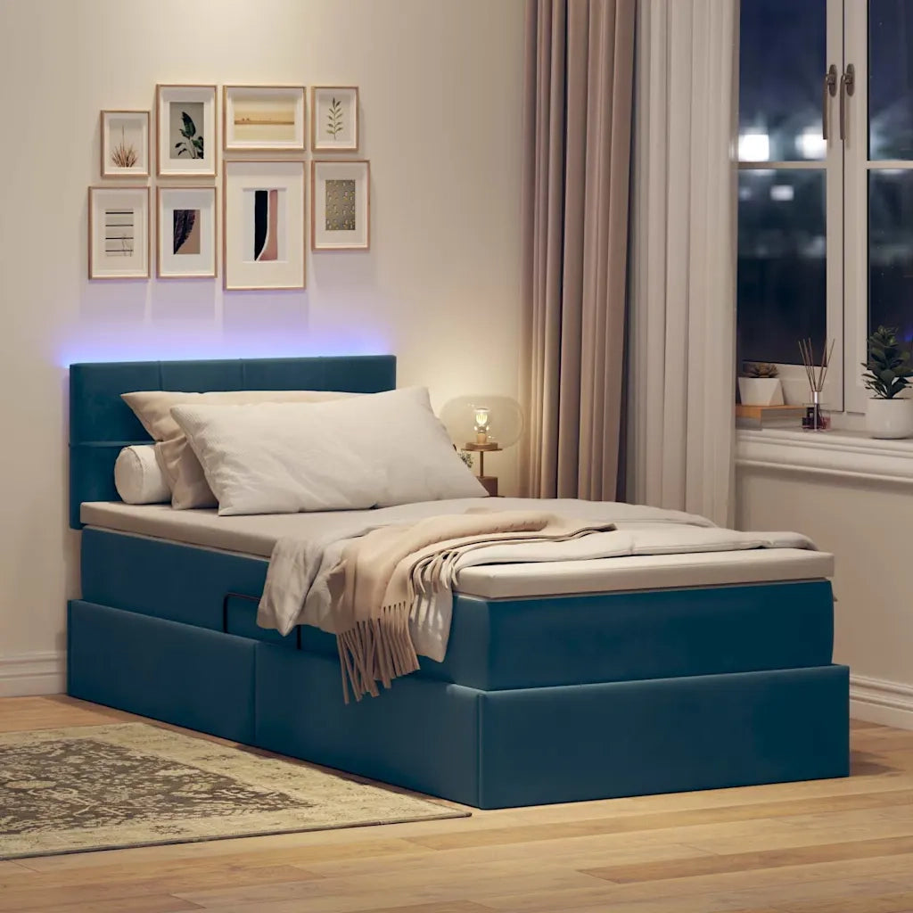 Letto con contenitore e LED Blu Scuro 90 x 190 cm Velluto 3371365