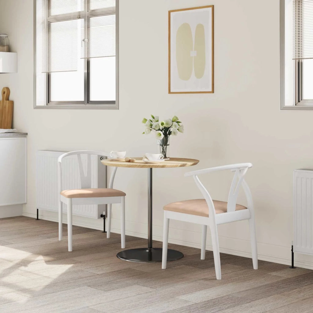 Sedia da pranzo 2 pcs Bianco e marrone Legno di gomma solido