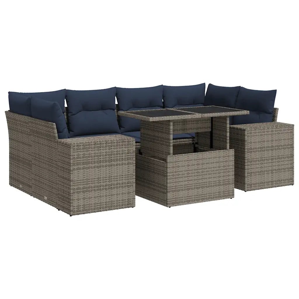 Set Divani da Giardino 7pz con Cuscini Grigio Polyrattan Acacia 3326752