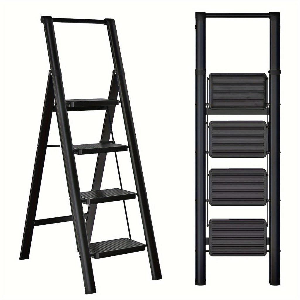 SCALA pieghevole a 4 gradini in acciaio nero 5 cm con pedali 20x30 cm