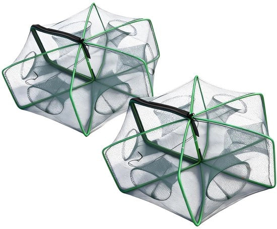 Val di rete portatile a rete nylon pieghevole - 2 pezzi - 6 fori - alta stabilità - val di rete per pesca a rete portatile - val di rete per pesca a rete per piccoli pesci - rete da pesca portatile con 6 aperture