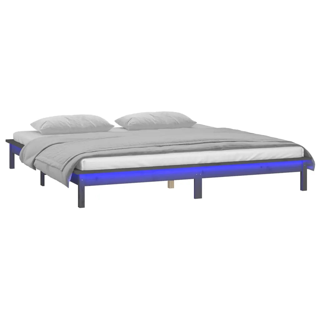 Letto matrimoniale | Letto per adulti | Giroletto LED Grigio 120x190 cm Small Double Legno Massello