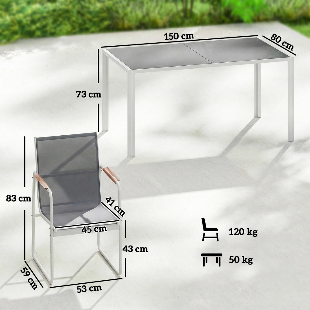 Set Tavolo da Pranzo e Sedie Giardino ¨C Xylo ¨C 6 Sedie Grigio Piano Vetro Temperato Bianco