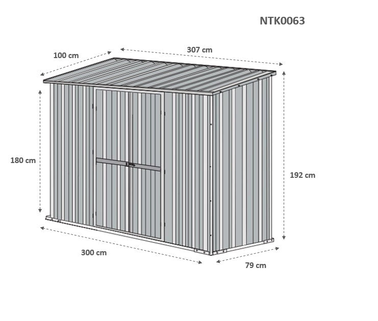 Casetta giardino Box in lamiera di Acciaio Zincato 307x100cm x h1.92m - 75KG - 3.07mq - BIANCO