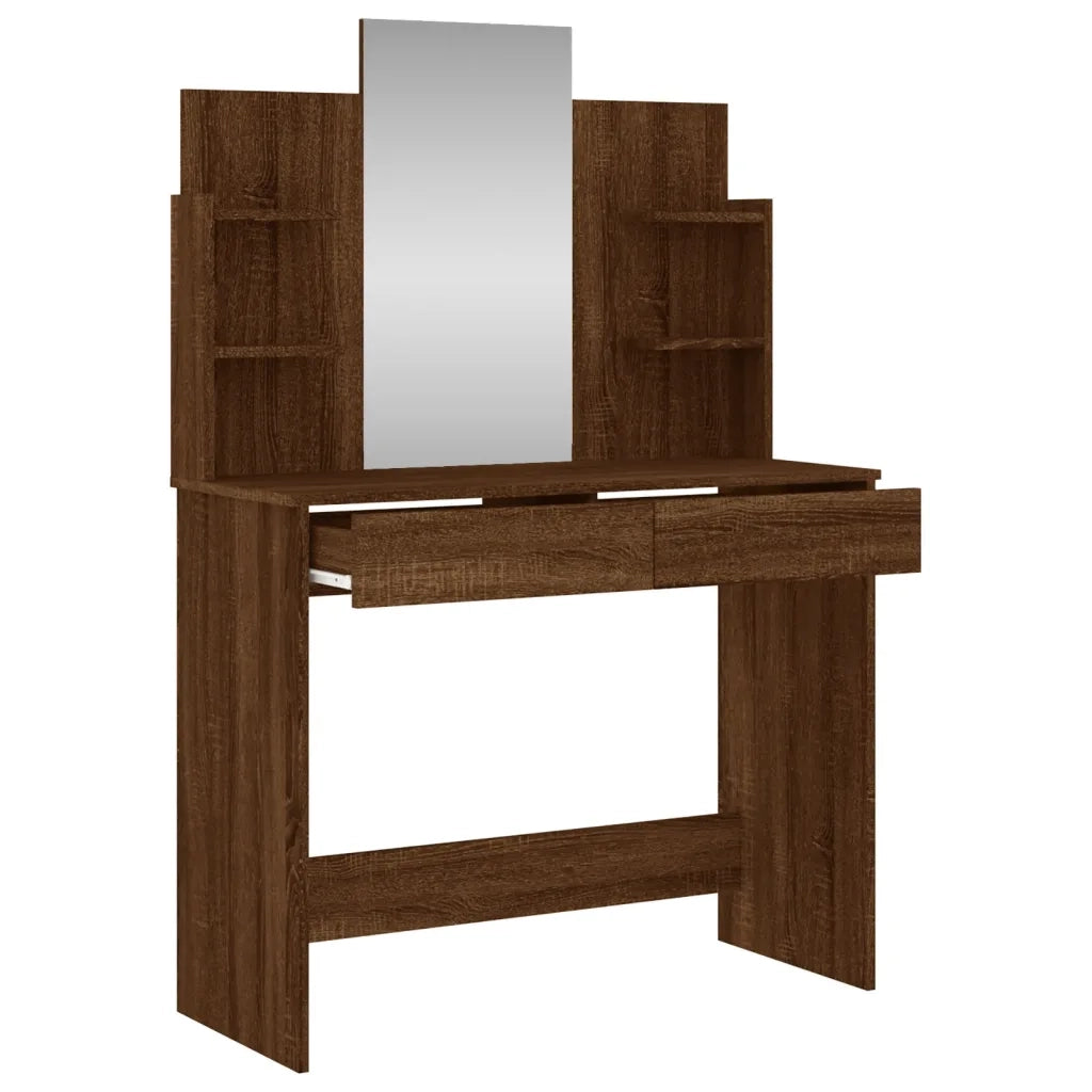 Toeletta con Specchio-Tavolo da Vanit¨¤ Rovere Marrone 96x39x142 cm