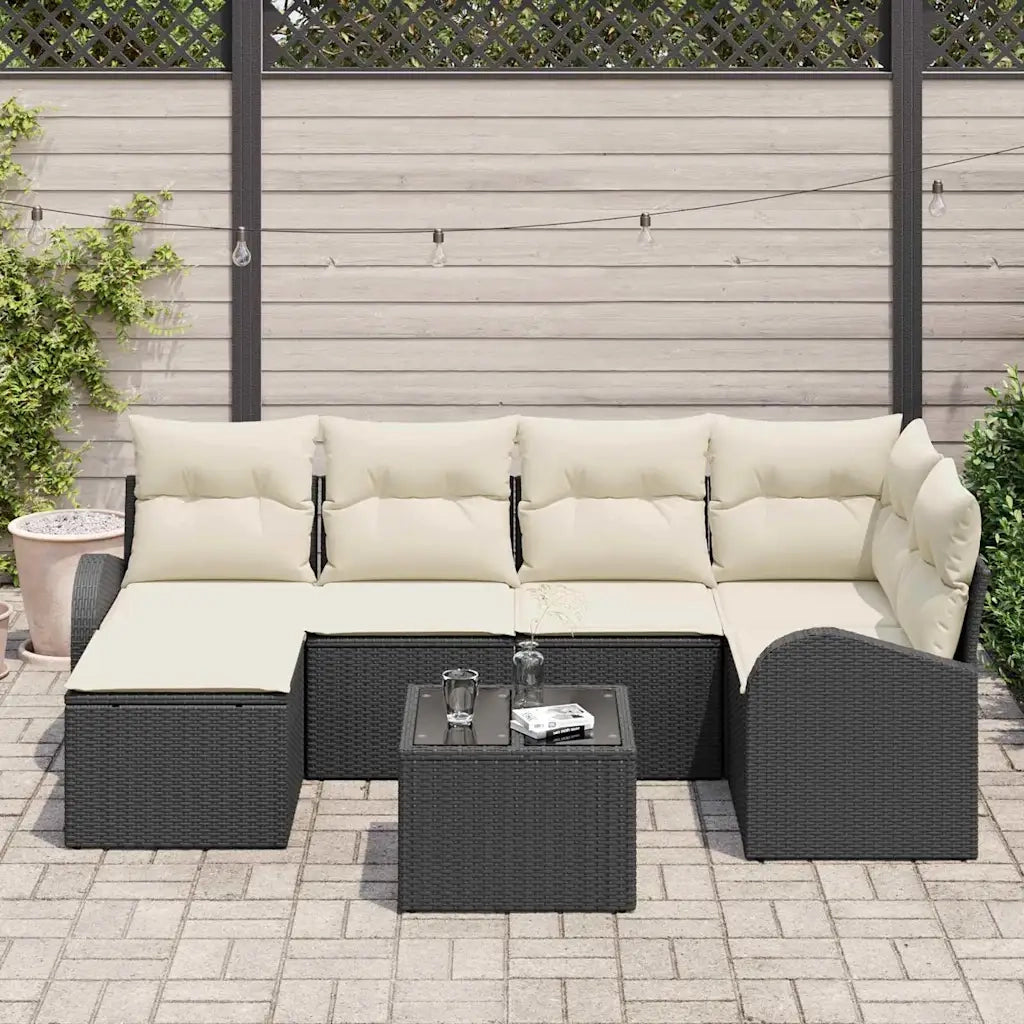 Set Divano da Giardino 7 pcs Nero polyrattan 3346117