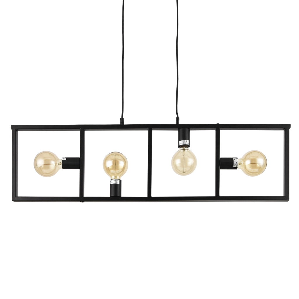 Lampada a Sospensione 'Argos' con 4 Fonti Luce Senza Paralume - Lampadario Nero in Stile industriale Regolabile in Altezza - Telaio Rettangolare in Metallo - lux.pro