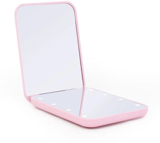 Specchio LED mini compattibile, opacchiabile, rotondo, doppio lato, rossastro