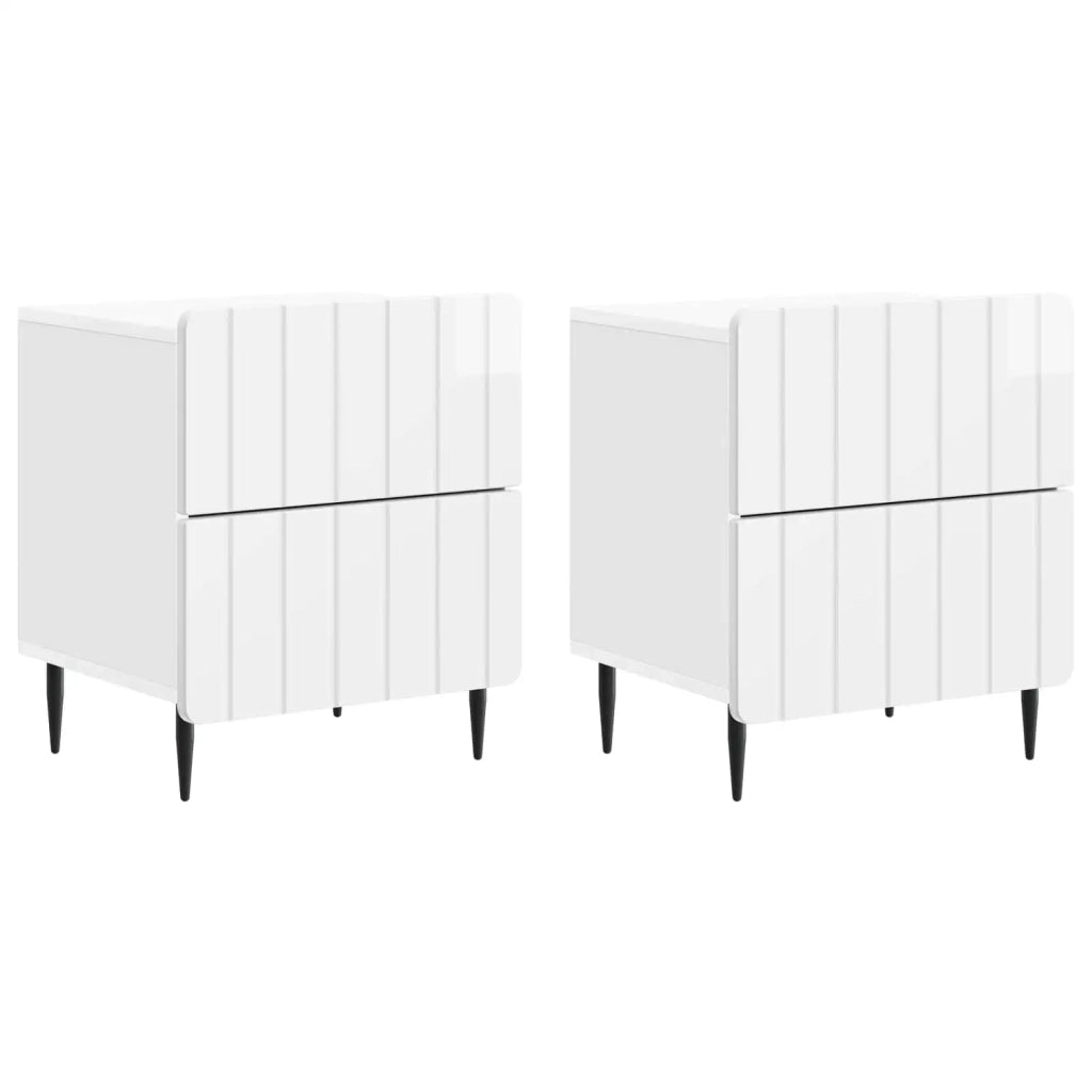 Set di 2 Comodini | Armadio da Notte | Mobiletto da notte Bianco Lucido 43 x 34,5 x 49,5 cm