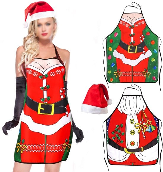 Set di grembiuli natalizi - 2 pezzi - Unisex divertenti - Decorazione natalizia - Grembiuli da cucina per ristoranti - Accessori sexy - Grande e pratica giacca da cucina - Grembiuli da cucina