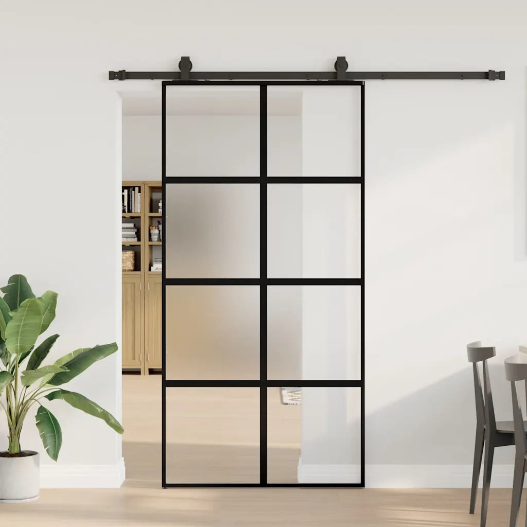 Porta Scorrevole Ferramenta Nera 102,5x205 cm Vetro Temperato