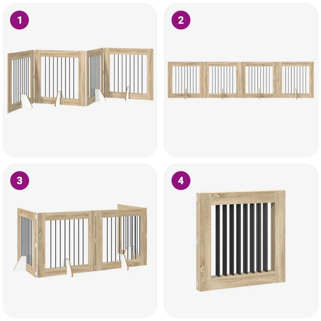 Cancello per cani pieghevole con supporti 4 pz Rovere Sonoma 892080