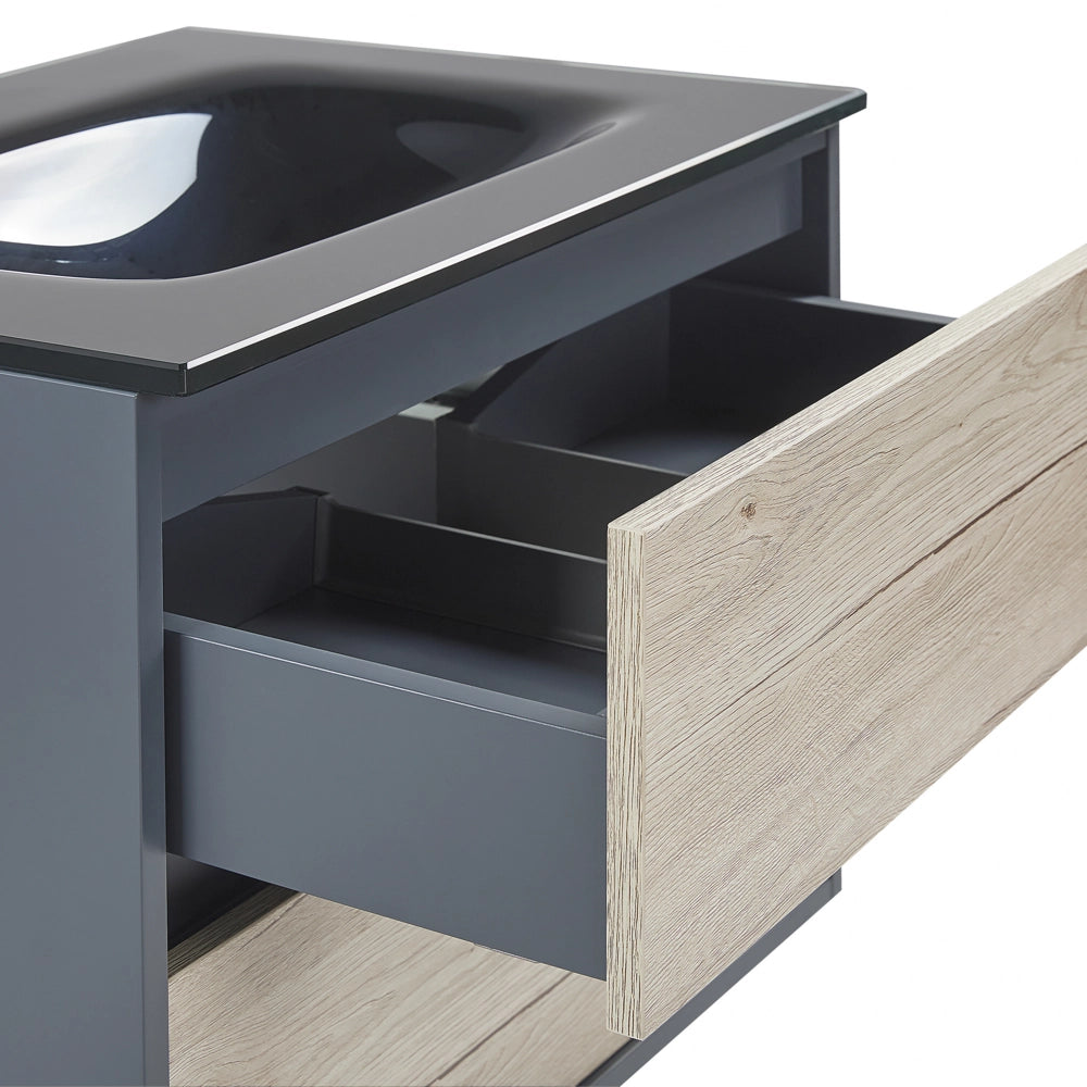 Set di mobili da bagno in 4 pezzi in MDF grigio 60 cm mobiletto in ceramica con specchio