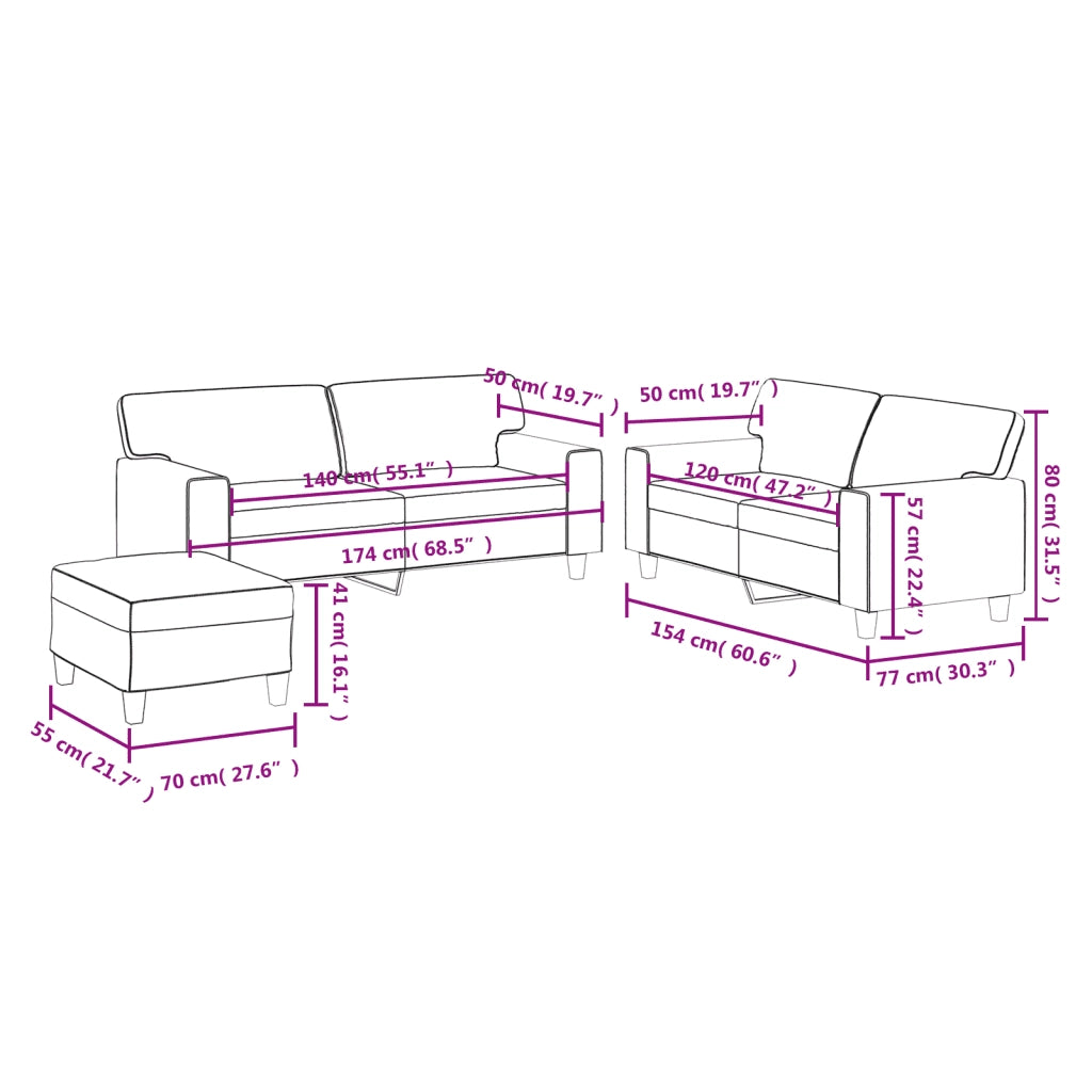 Set di Divani 3 pz Cappuccino in Similpelle 3201923