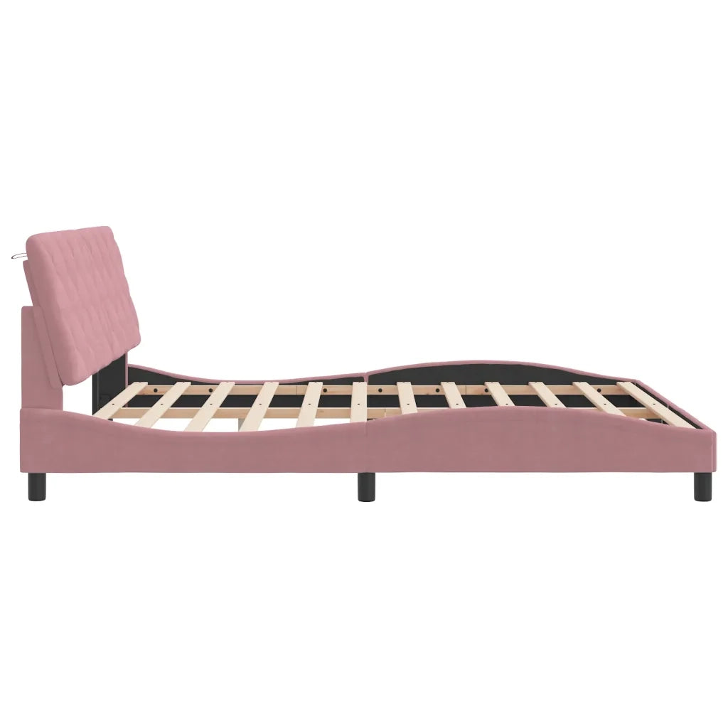 Letto matrimoniale | Letto per adulti | Giroletto con LED senza Materasso Rosa 180x200 cm in Velluto