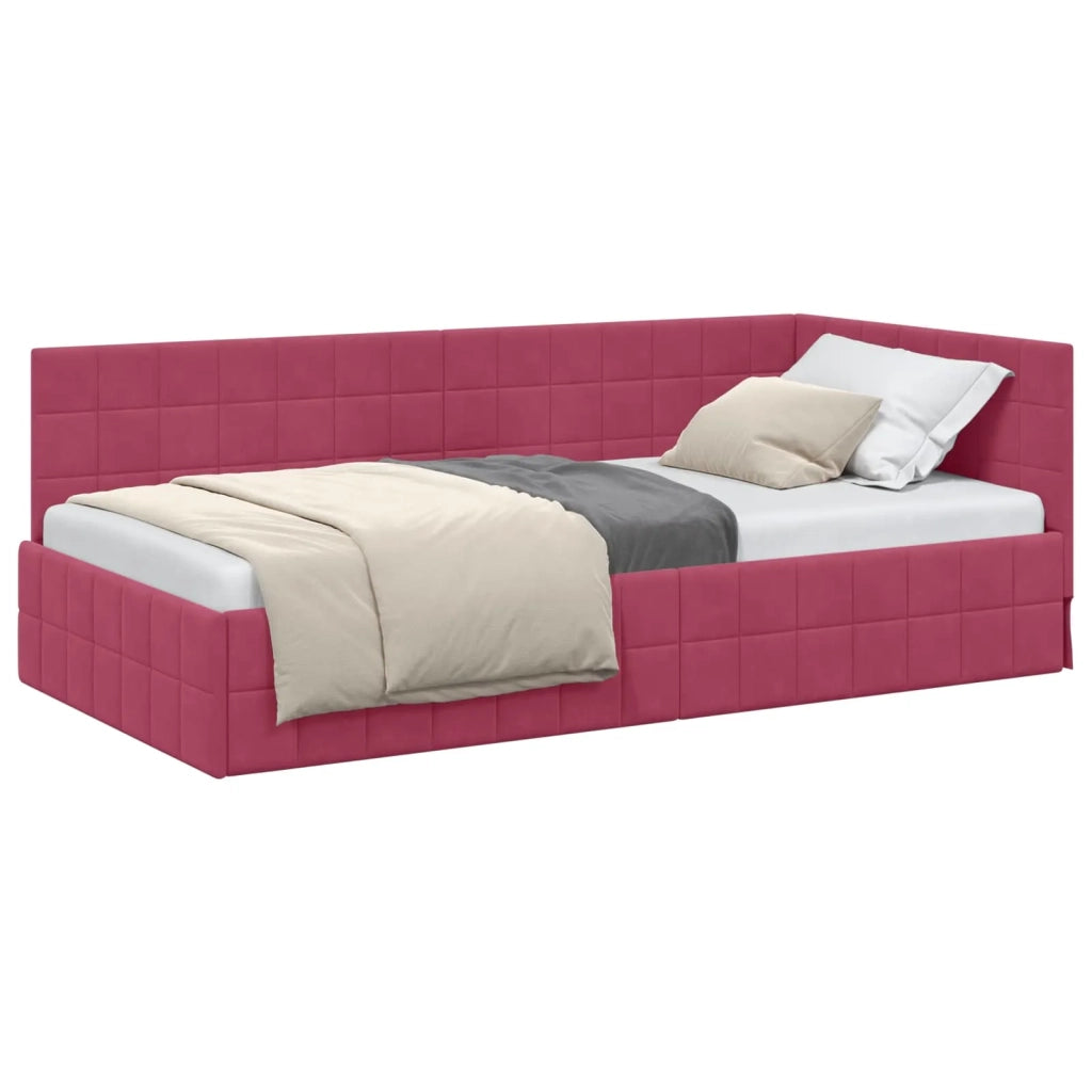 Cornice del letto ad angolo Rosso Vino 100 cm x 200 cm Velluto