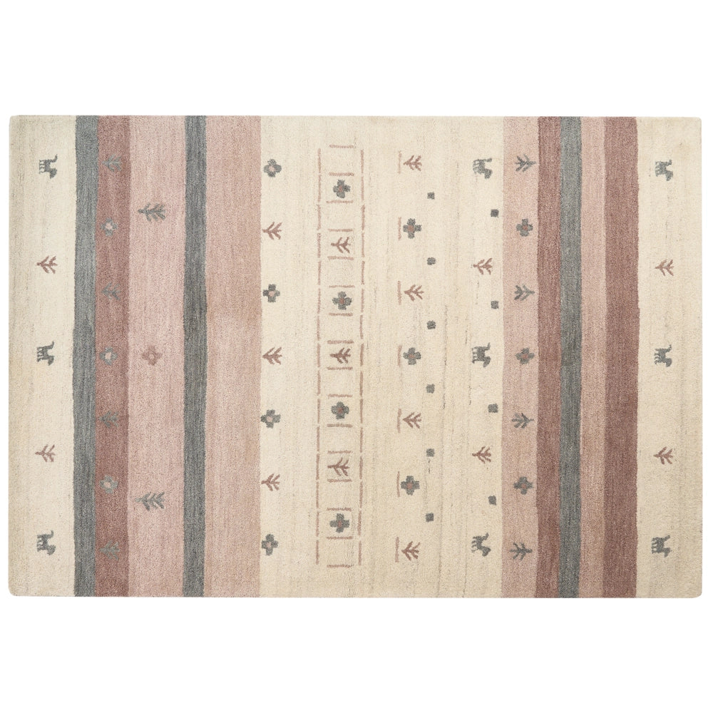 Tappeto Gabbeh in lana beige e marrone con motivo geometrico 160 x 230 cm stile boho soggiorno camera da letto