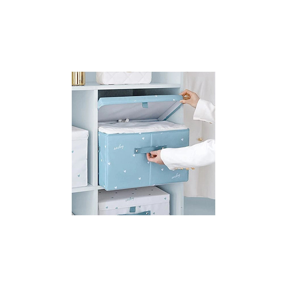 Trade Shop - Box Scatola Salvaspazio Armadio Contenitore Porta Oggetti Organizer 40x30x25 Cm - Celeste