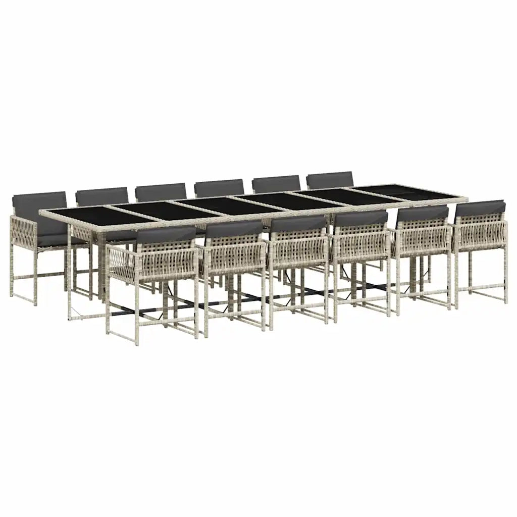 Set da Pranzo da Giardino 13pz con Cuscini Grigio in Polyrattan 3211487