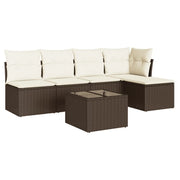 Set Divano da Giardino 6 pz | Set Salotto da Giardino con Cuscini Marrone in Polyrattan