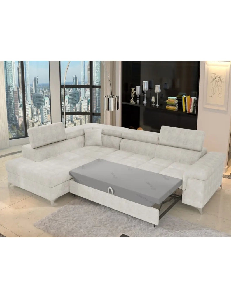 Divano angolare convertibile PALAZZO 4 posti beige – angolo sinistro con baule