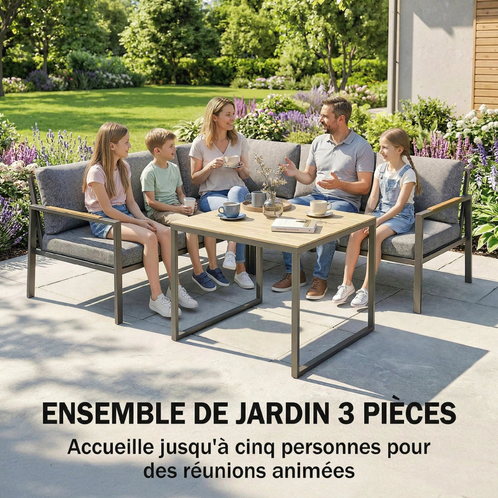 Set Giardino Esterno 3 Pezzi 5 Posti ¨C zephmum ¨C 2 Divani con Cuscini, Tavolino, 183x183x72, Grigio Scuro