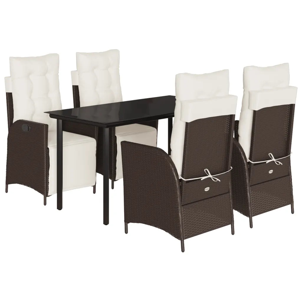 Set da Pranzo da Giardino 5pz con Cuscini in Polyrattan Marrone