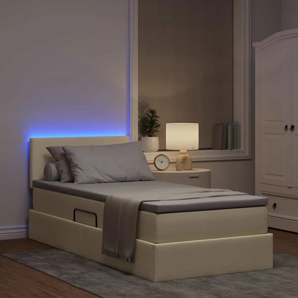 Letto con contenitore e LED con led Crema 90 x 200 cm Tessuto 3371059